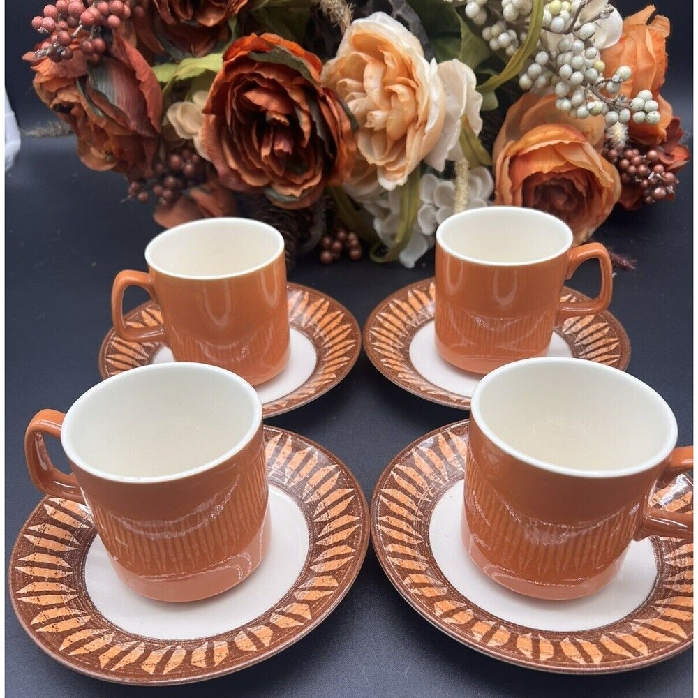 MCM 4 vintage Royal Ironstone stoneware Cups And Saucers  by Royal China